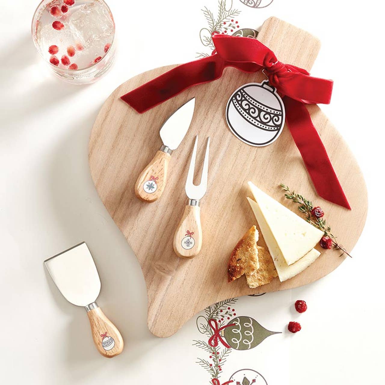Holiday Cheese Knives Set - Set of 3: Hand Wash Only / Rubber Wood, Stainless Steel