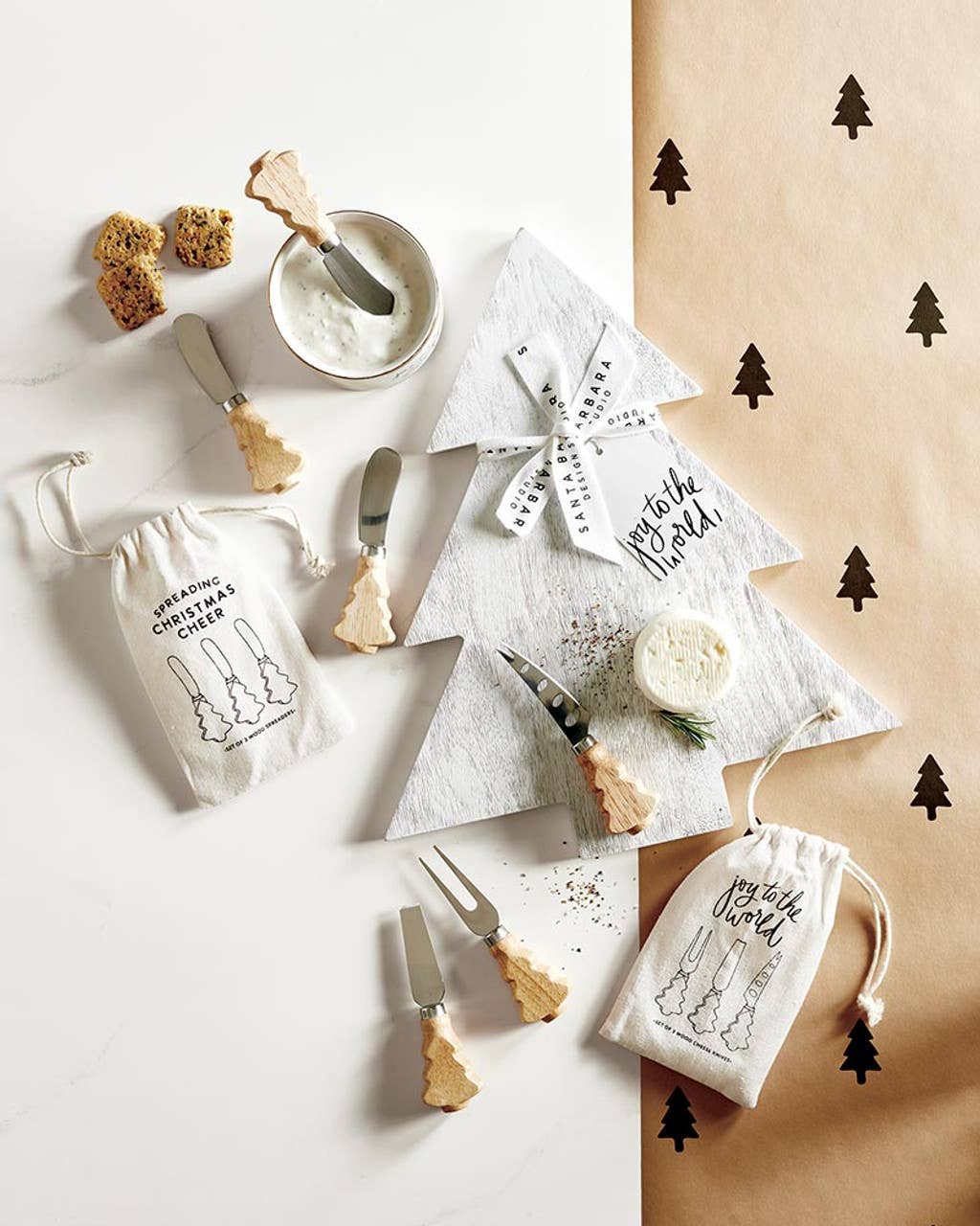 Tree Handle Cheese Knives - Set of 3: Hand Wash Only / Stainless Steel, Rubber Wood