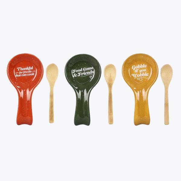 Ceramic Fall Spoon Rest & Tea Towel Set, Thanksgiving
