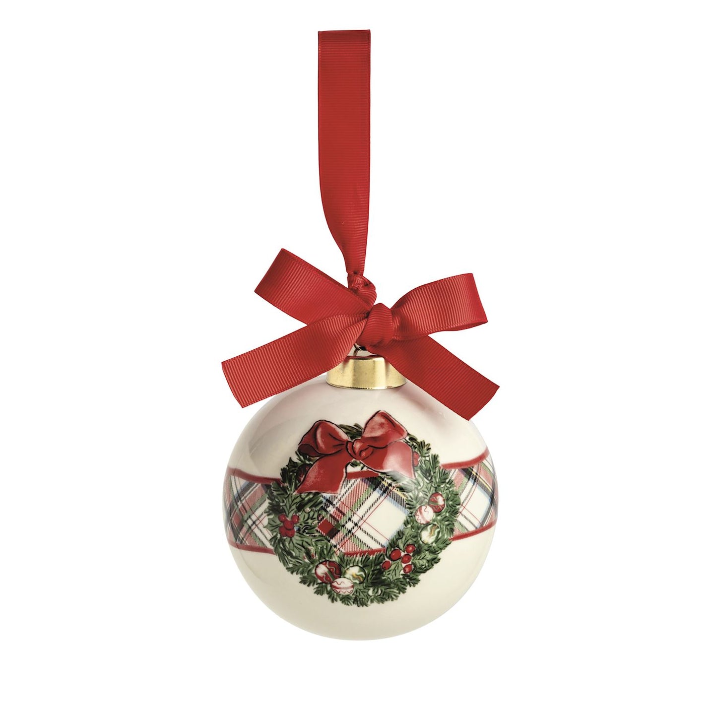 Wreath Tartan Stripe Ornament