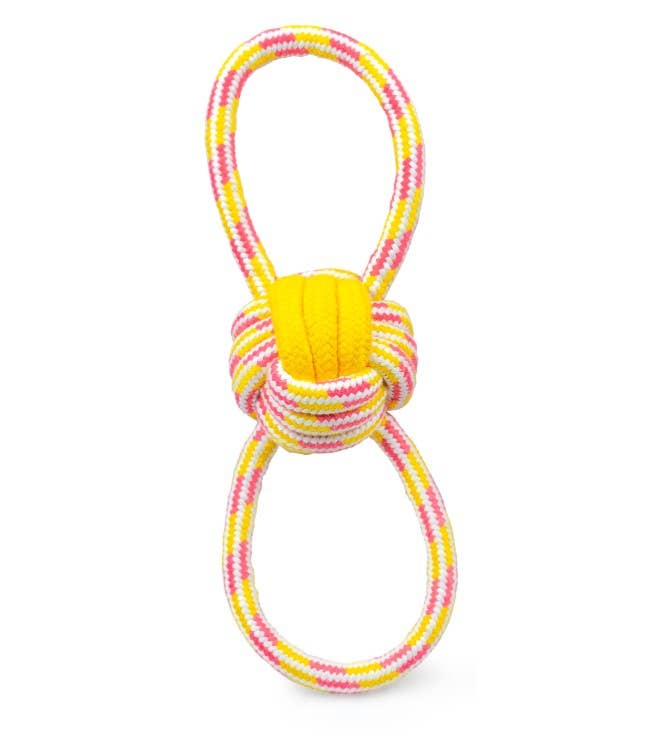 ThoozyPet Figure 8 Knot Ball Rope Dog Toy Yellow / Pink 11.5