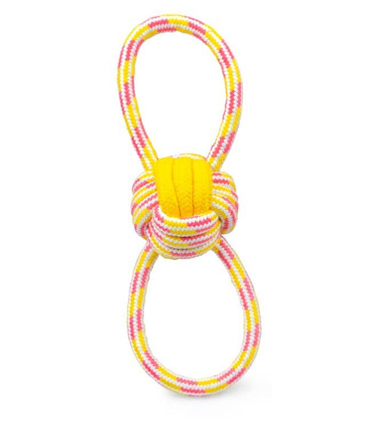 ThoozyPet Figure 8 Knot Ball Rope Dog Toy Yellow / Pink 11.5