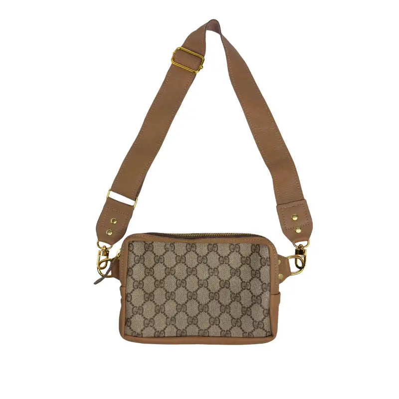 Bella Belt Bag in Mocha Mousse Leather - Upcycled GG Full Front
