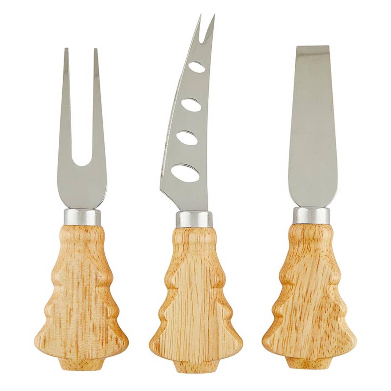 Tree Handle Cheese Knives - Set of 3: Hand Wash Only / Stainless Steel, Rubber Wood