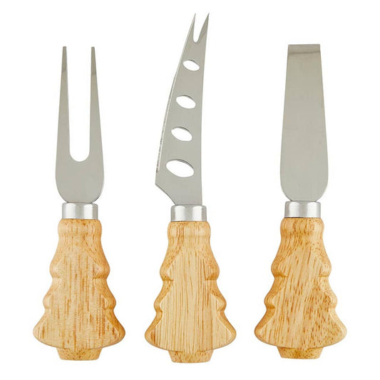 Tree Handle Cheese Knives - Set of 3: Hand Wash Only / Stainless Steel, Rubber Wood