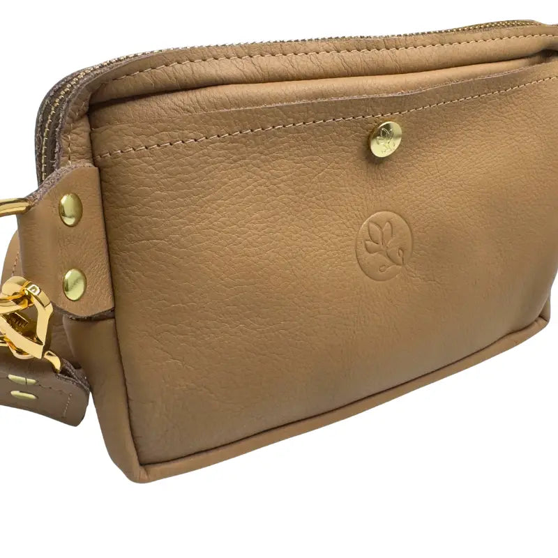 Bella Belt Bag in Mocha Mousse Leather - Upcycled GG Full Front