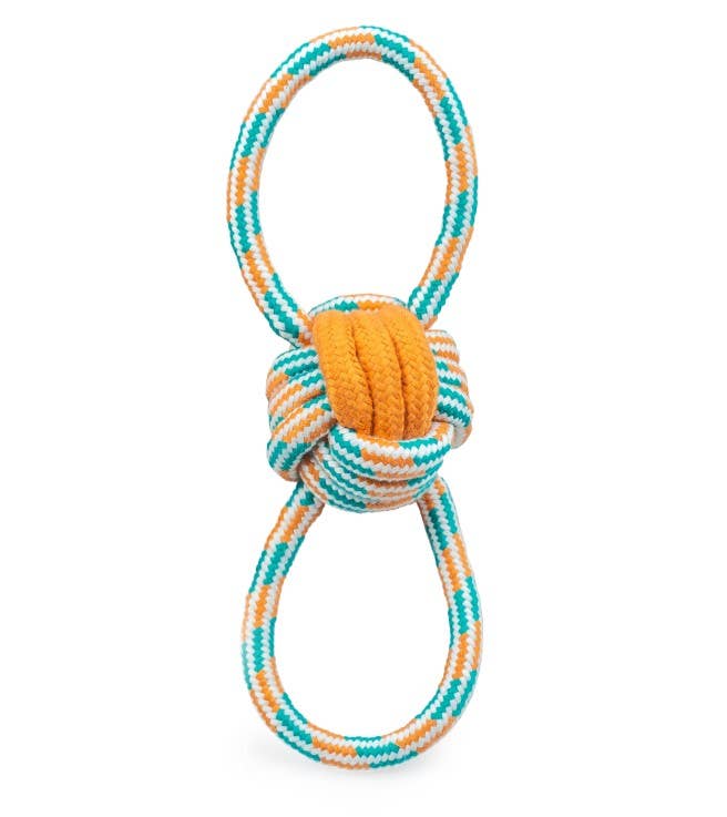 ThoozyPet Figure 8 Knot Ball Rope Dog Toy Orange / Teal 11.5