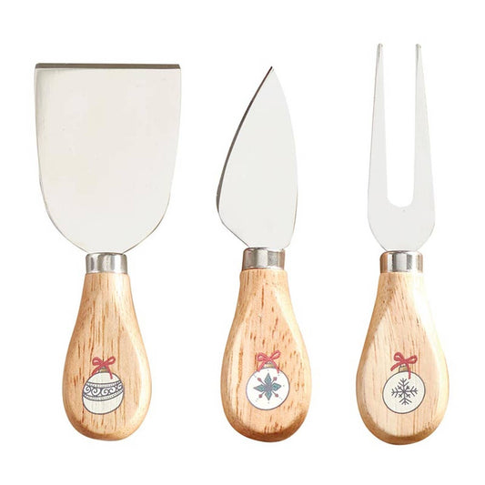 Holiday Cheese Knives Set - Set of 3: Hand Wash Only / Rubber Wood, Stainless Steel