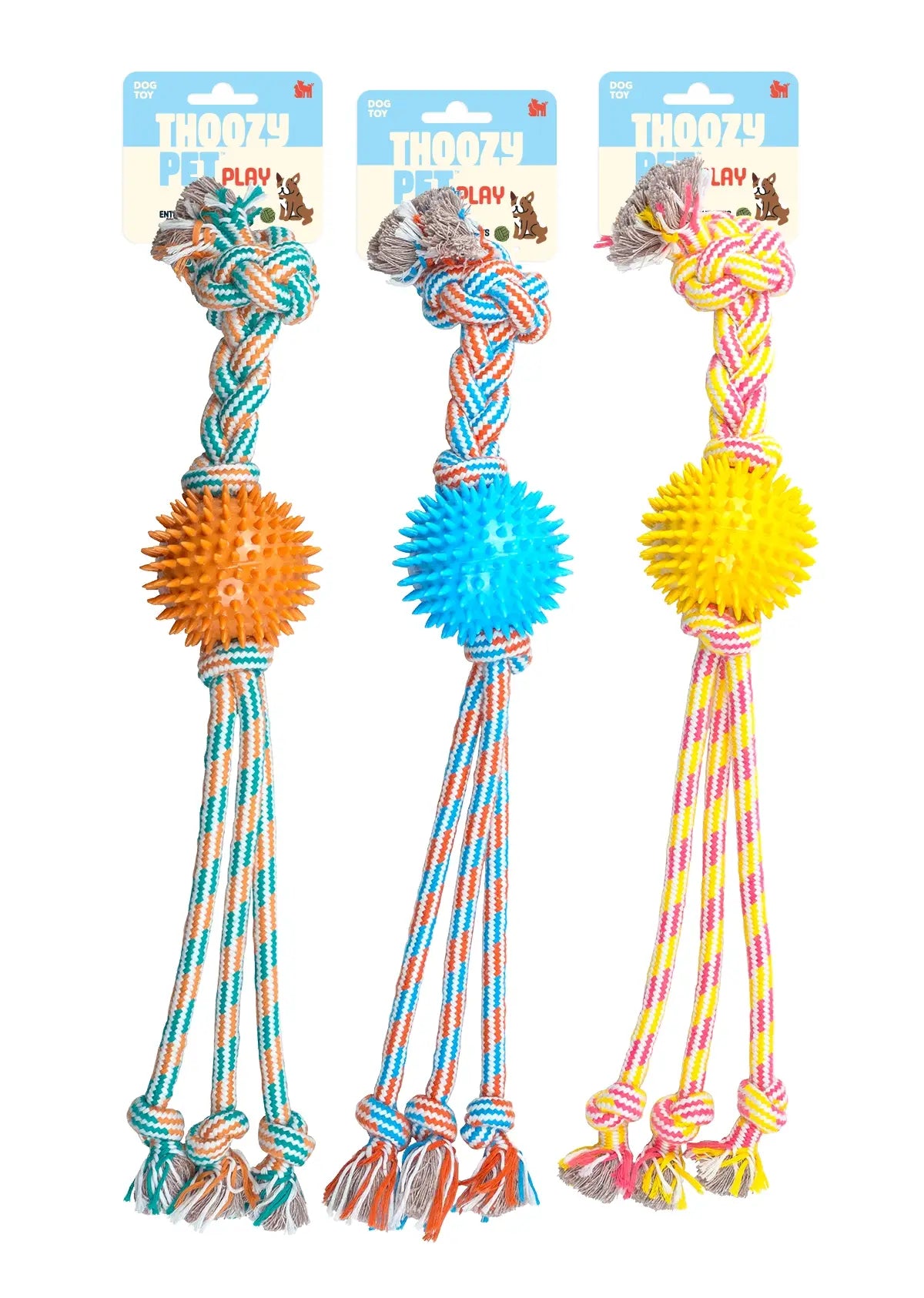 ThoozyPet Squid Tails Tug Rope Dog Toy w/TPR SpikeBallOrange