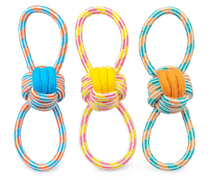 ThoozyPet Figure 8 Knot Ball Rope Dog Toy Orange / Teal 11.5