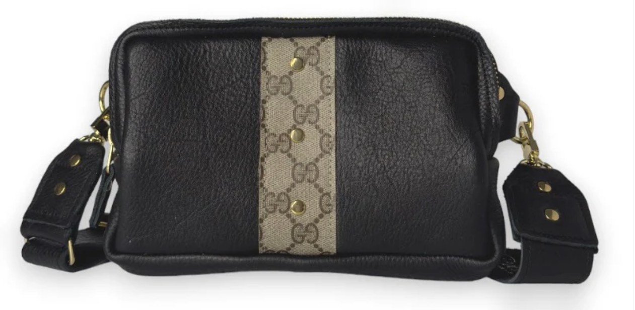 Bella Belt Bag In Black Leather | Upcycled GG