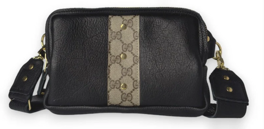 Bella Belt Bag In Black Leather | Upcycled GG