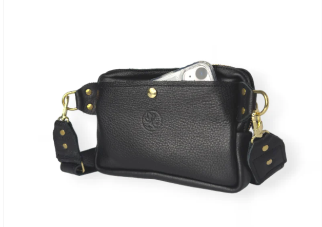 Bella Belt Bag In Black Leather | Upcycled GG