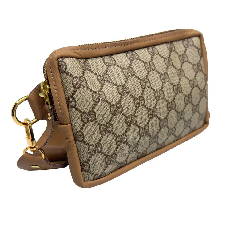 Bella Belt Bag in Mocha Mousse Leather - Upcycled GG Full Front