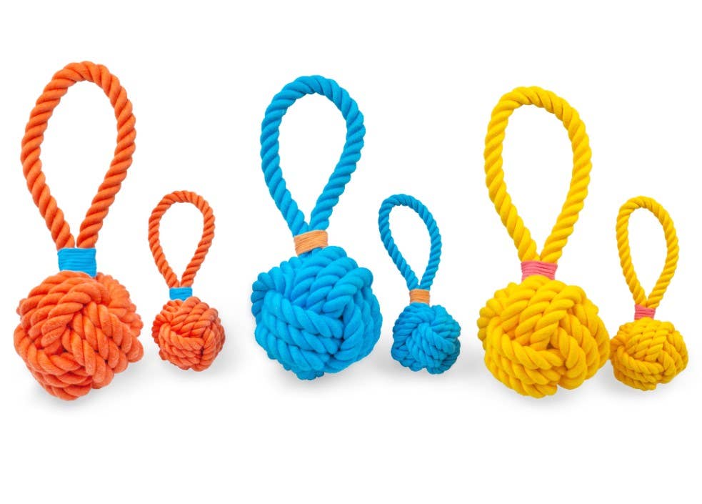 ThoozyPet Ball Tug Rope Dog Toy with Handle Yellow 3"