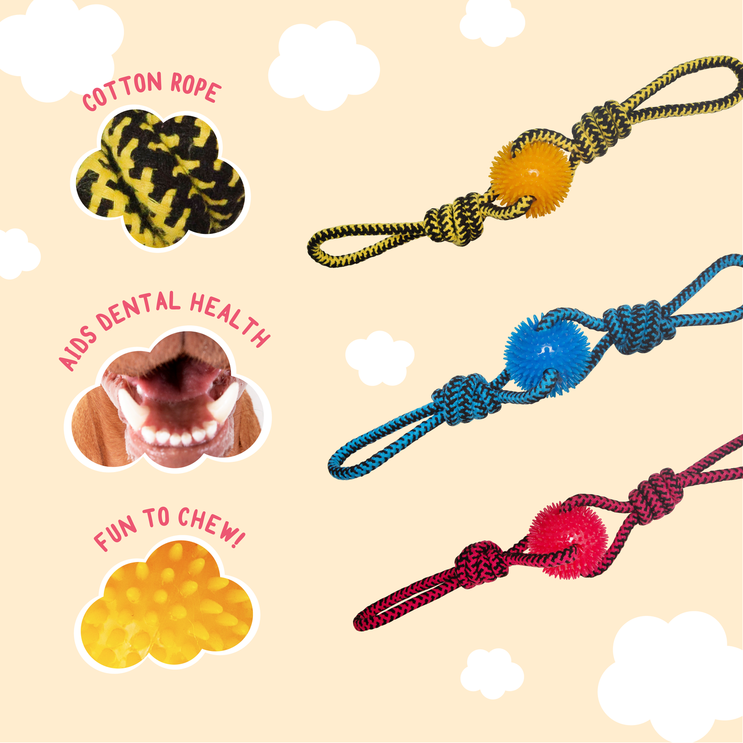 SnugArooz Spikey Baby Rope Dog Toy Assorted Colors 19"