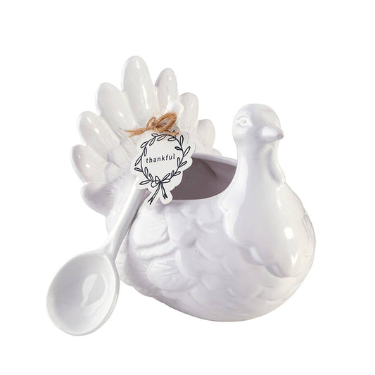 Ceramic Turkey Gravy Boat + Spoon: Ceramic / 7.5"L x 5.25"W x 6.25"H