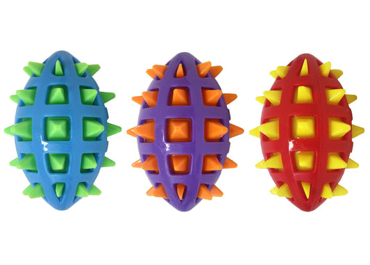 Multipet Spike TPR Football Dog Chew Toy Assorted Colors 5"