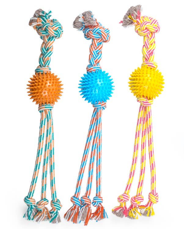 ThoozyPet Squid Tails Tug Rope Dog Toy w/TPR SpikeBallOrange