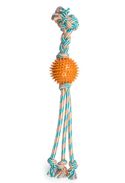 ThoozyPet Squid Tails Tug Rope Dog Toy w/TPR SpikeBallOrange